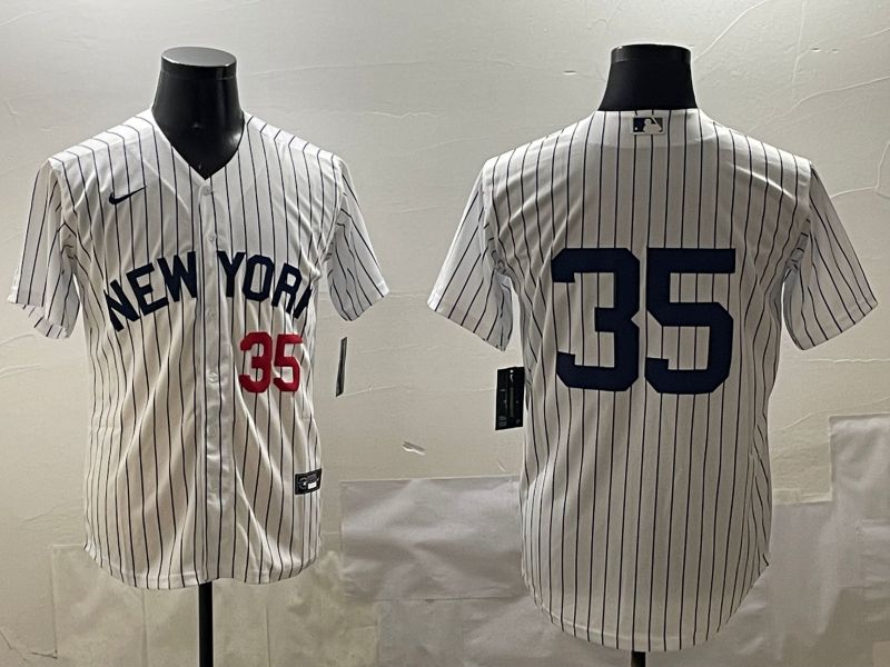 Men New York Yankees #35 No Name White Stripe Game 2025 Nike MLB Jersey style 3161